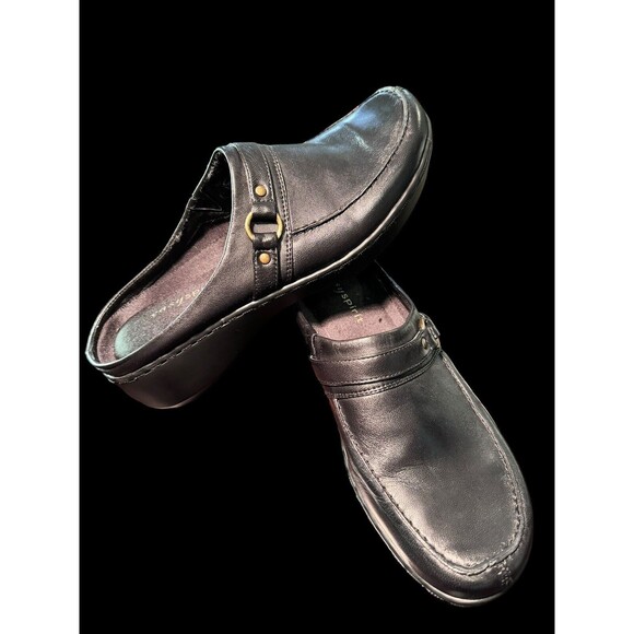 Easy Spirit Woman’s Comfort Esdonnica Black Smooth Leather Mules 7 1/2 M - Picture 1 of 13